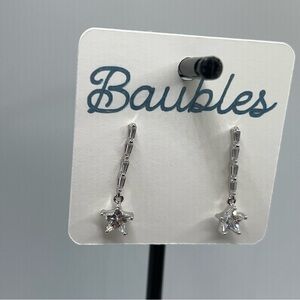 Silver Star Dangle Earrings Lovely Sparkly Delicate